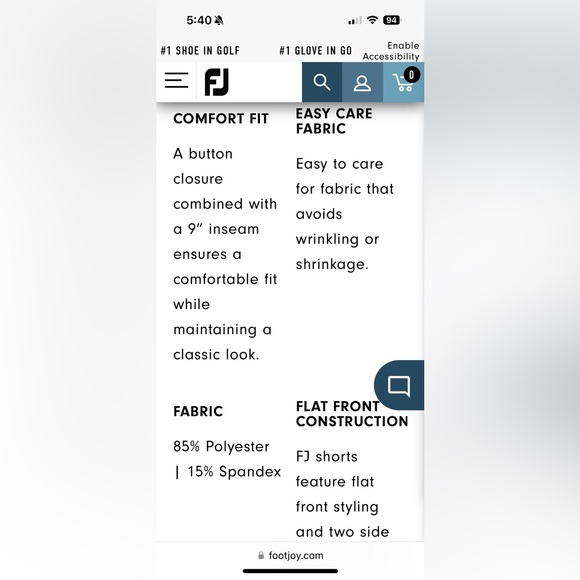 FootJoy 9” inseam lightweight shorts, 32”, light grey - Picture 9 of 10